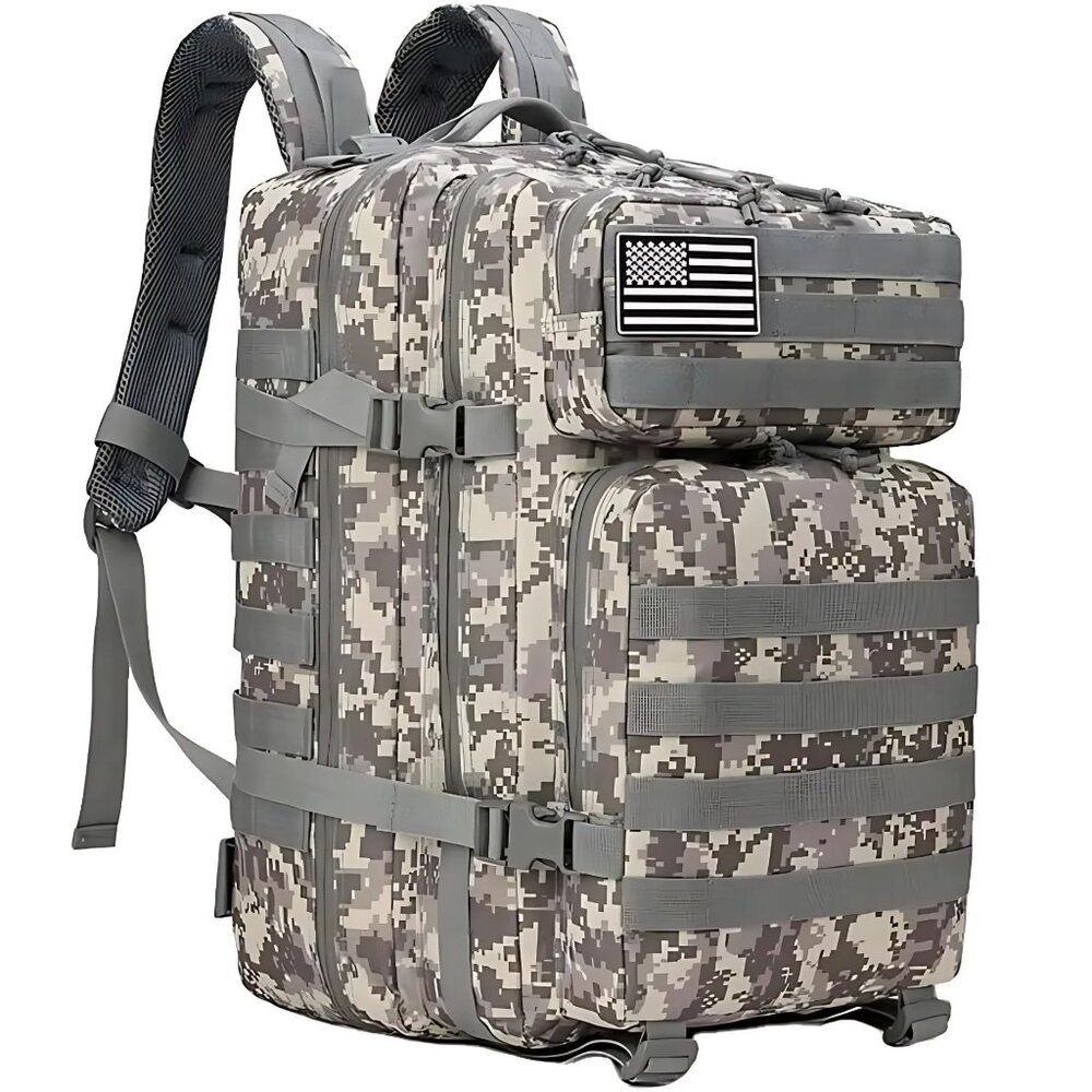 45L Tactical Backpack Camo Beige Waterproof Multi Compartment for Hiking Camping